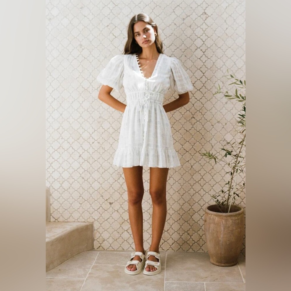 SABO Savina Floral Button-Down Dress in Blue and White